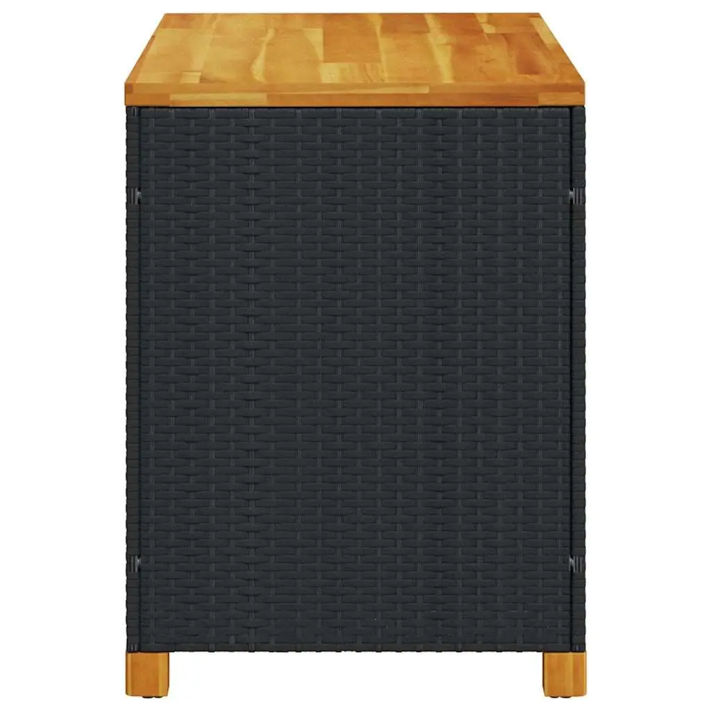 Garden Storage Box Outdoor Bench Black Poly Rattan Acacia Wood Seat Patio
