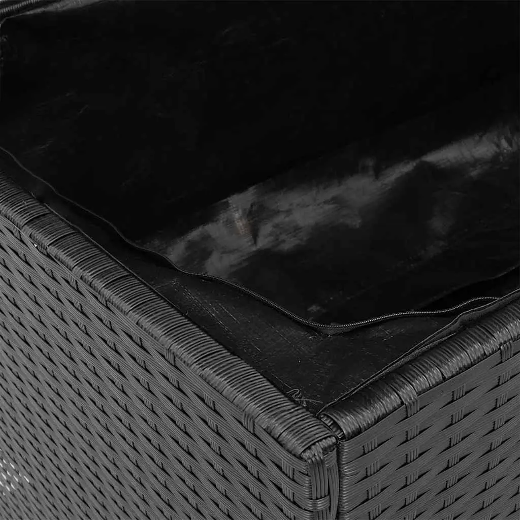 Garden Storage Box Outdoor Bench Black Poly Rattan Acacia Wood Seat Patio
