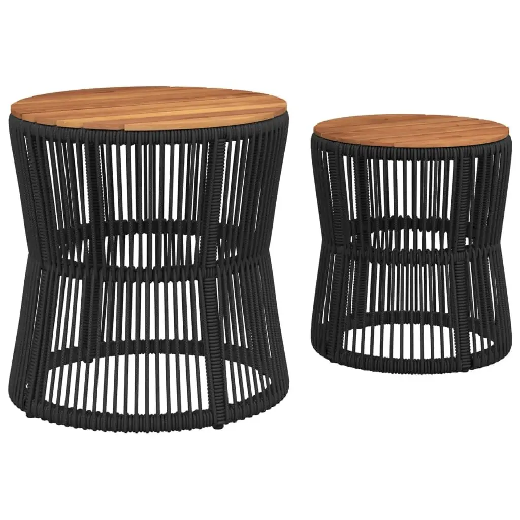 Garden Side Tables 2 pcs Outdoor Patio Furniture with Wooden Top Black Poly