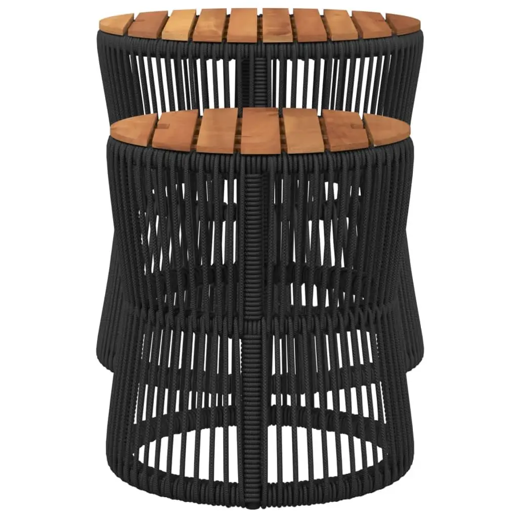 Garden Side Tables 2 pcs Outdoor Patio Furniture with Wooden Top Black Poly