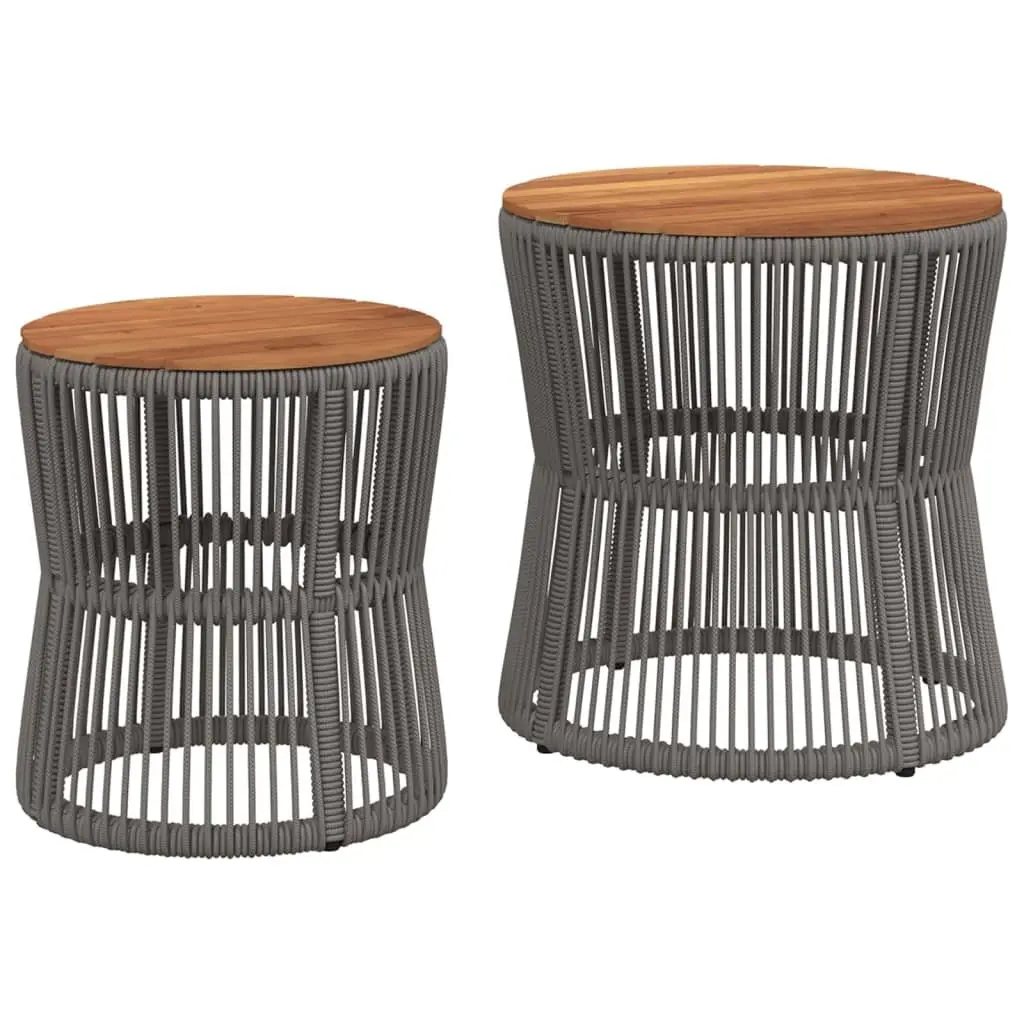 Garden Side Tables Set of 2 PE Rattan Frame Acacia Wood Top Grey