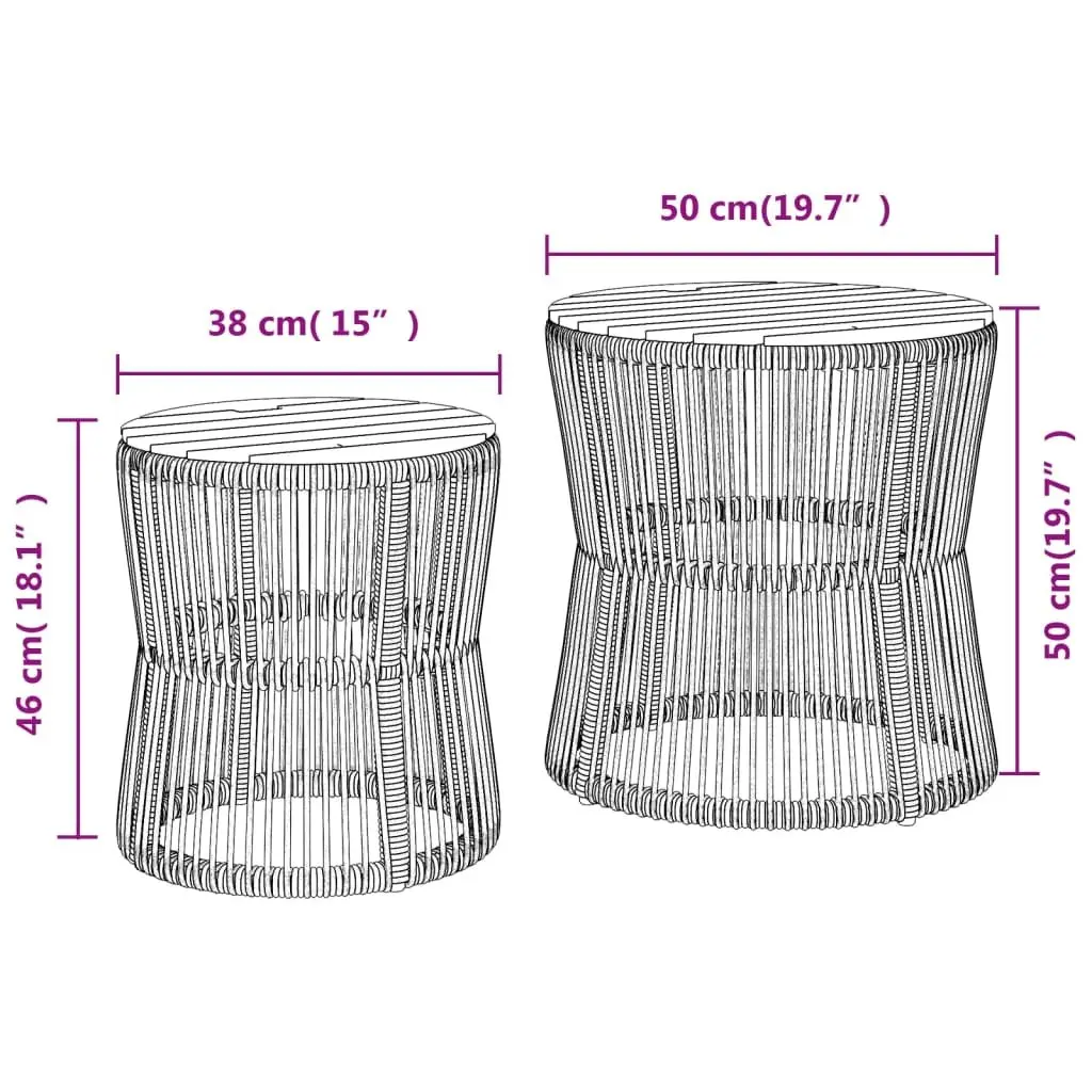 Garden Side Tables Set of 2 PE Rattan Frame Acacia Wood Top Grey