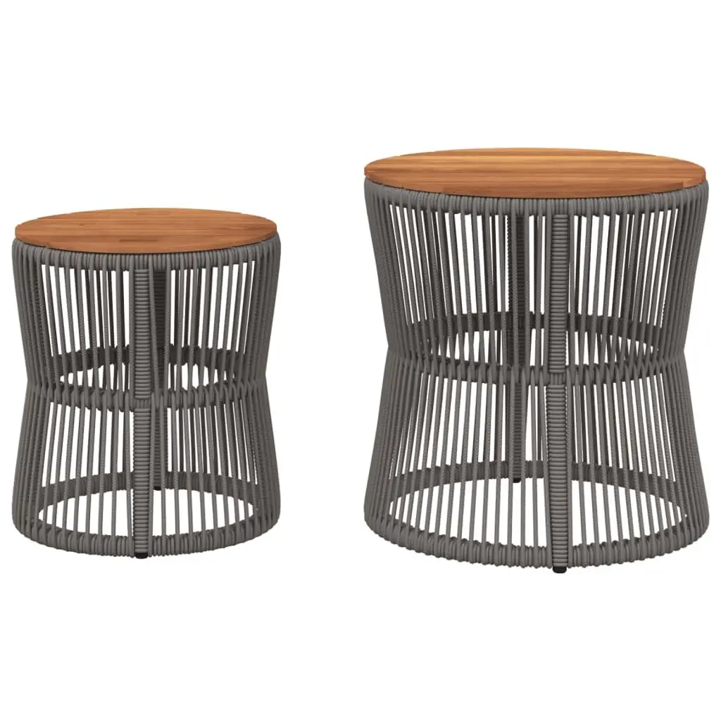 Garden Side Tables Set of 2 PE Rattan Frame Acacia Wood Top Grey