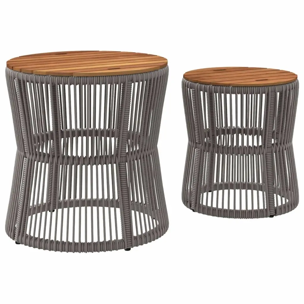 Garden Side Tables Set of 2 PE Rattan Frame Acacia Wood Top Grey