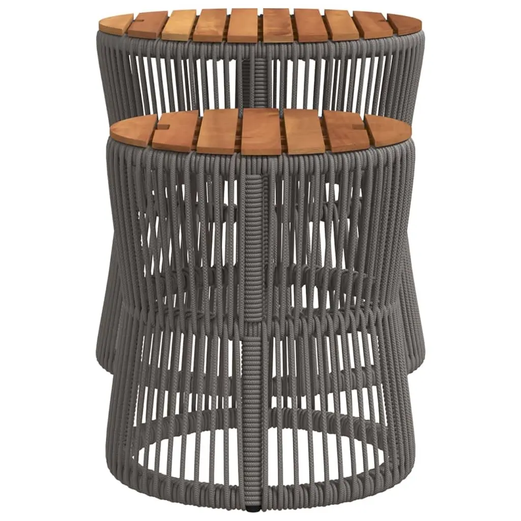 Garden Side Tables Set of 2 PE Rattan Frame Acacia Wood Top Grey
