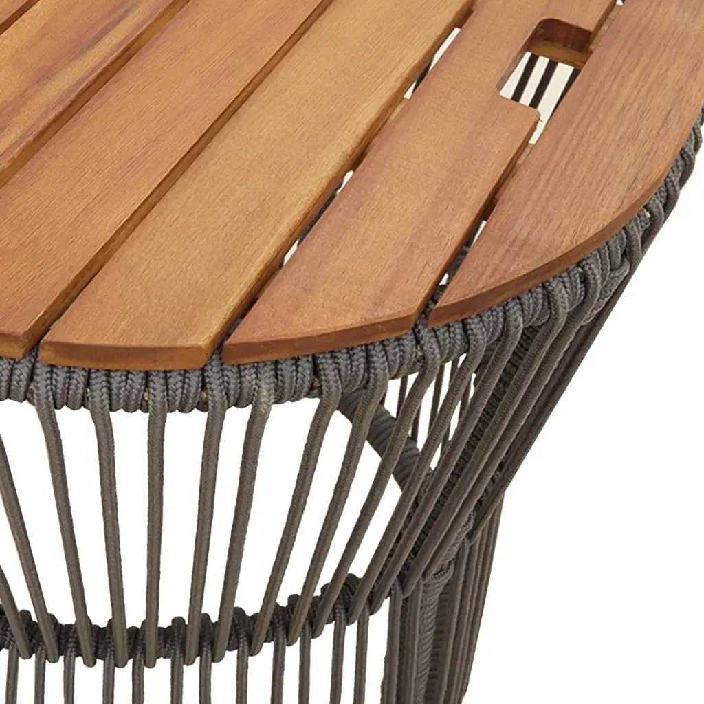 Garden Side Tables Set of 2 PE Rattan Frame Acacia Wood Top Grey