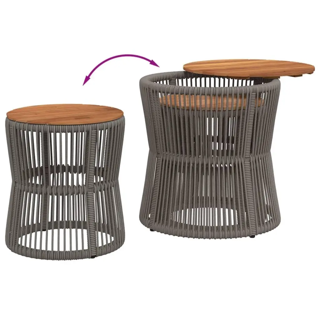 Garden Side Tables Set of 2 PE Rattan Frame Acacia Wood Top Grey