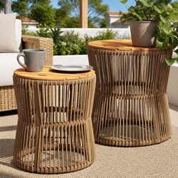 Space-Saving Garden Side Tables - Set of 2 in Beige