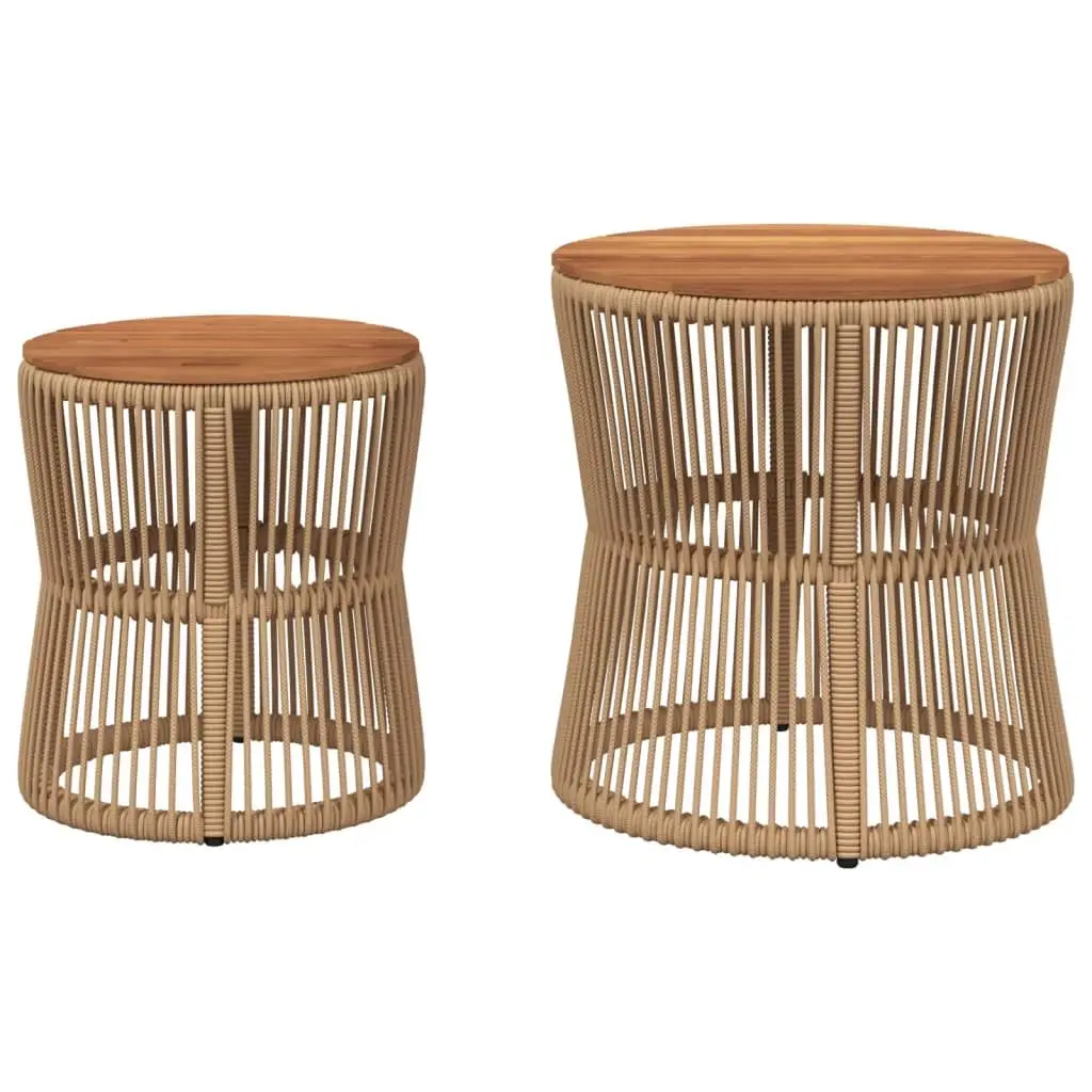Garden Side Tables Set of 2 Poly Rattan Acacia Wood Top Beige