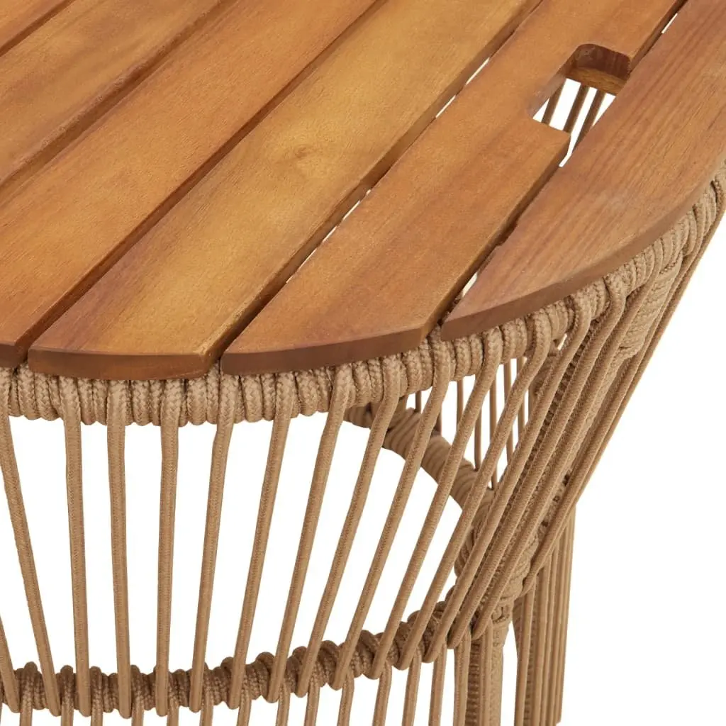 Garden Side Tables Set of 2 Poly Rattan Acacia Wood Top Beige