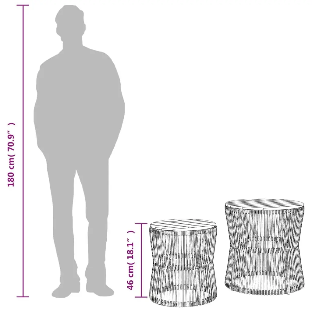 Garden Side Tables Set of 2 Poly Rattan Acacia Wood Top Beige