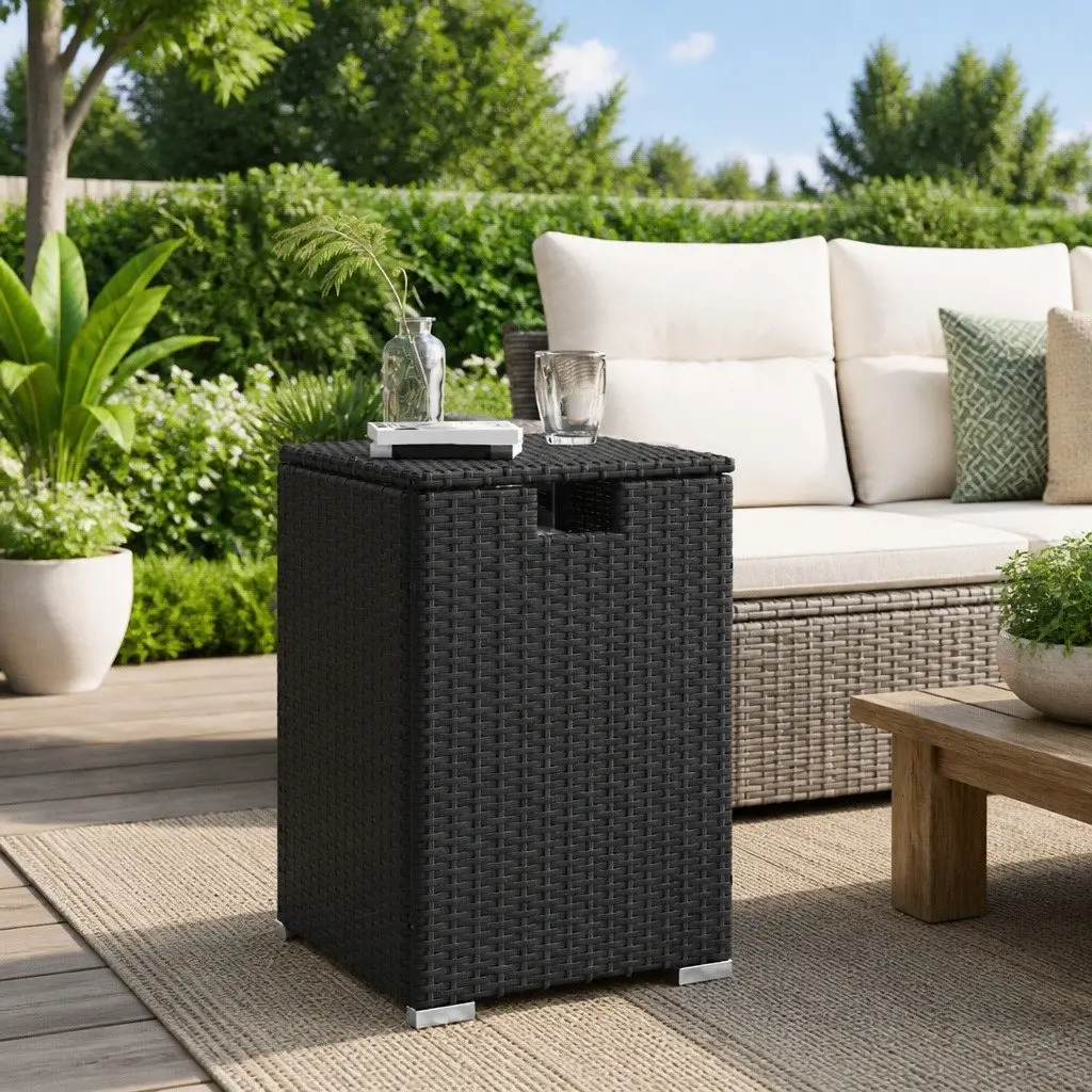 Outdoor Side Table Poly Rattan Black 40x40x60cm Propane Tank Cover Weather Resistant