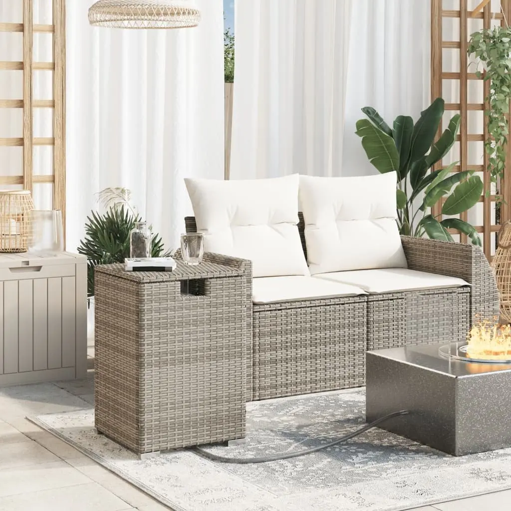Outdoor Side Table Grey PE Rattan Powder Coated Steel 40x40x60 cm Propane Tank Cover Storage