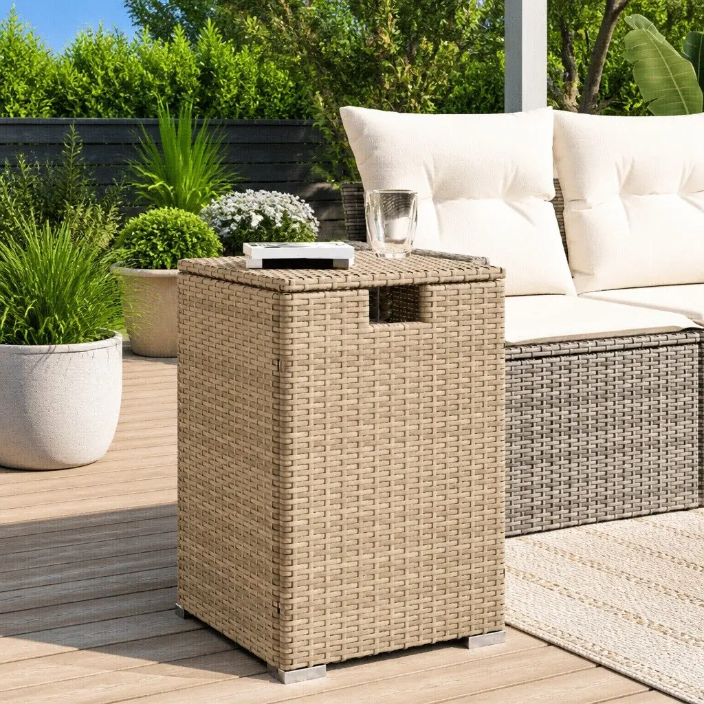 Outdoor Side Table PE Poly Rattan 40 x 40 x 60 cm Beige