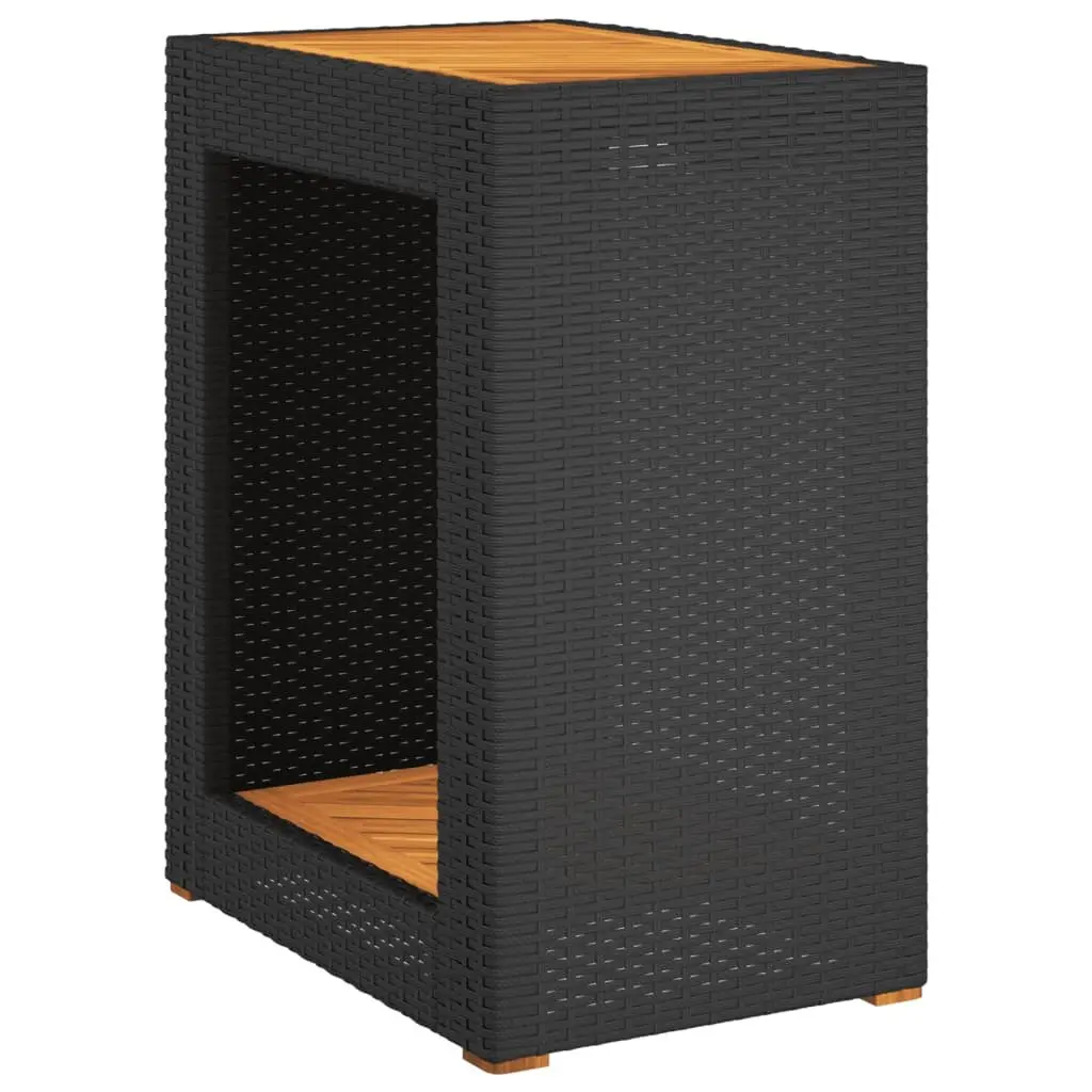 Garden Side Table Poly Rattan Frame Acacia Wood Top 60 x 40 x 75 cm Black