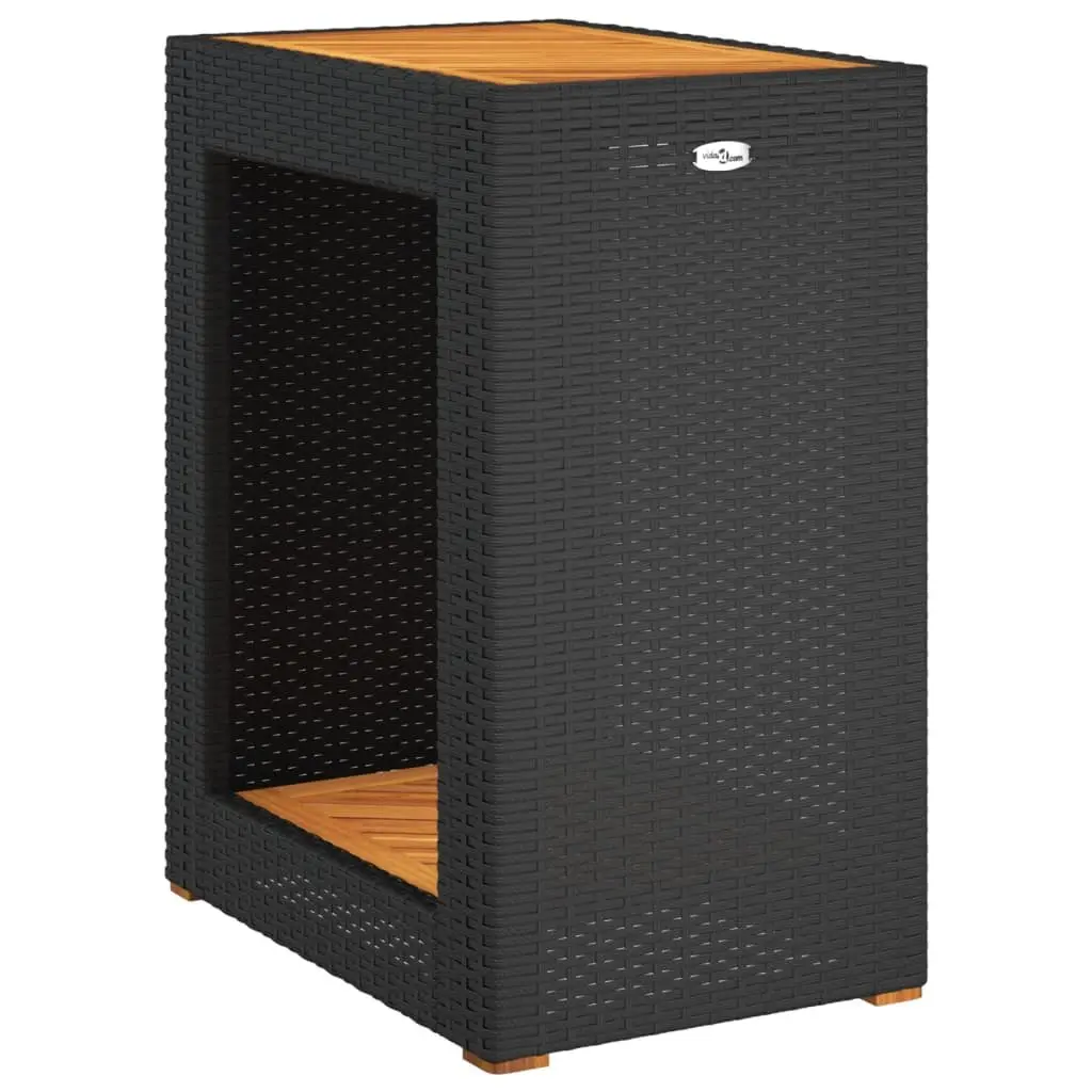 Garden Side Table Poly Rattan Frame Acacia Wood Top 60 x 40 x 75 cm Black