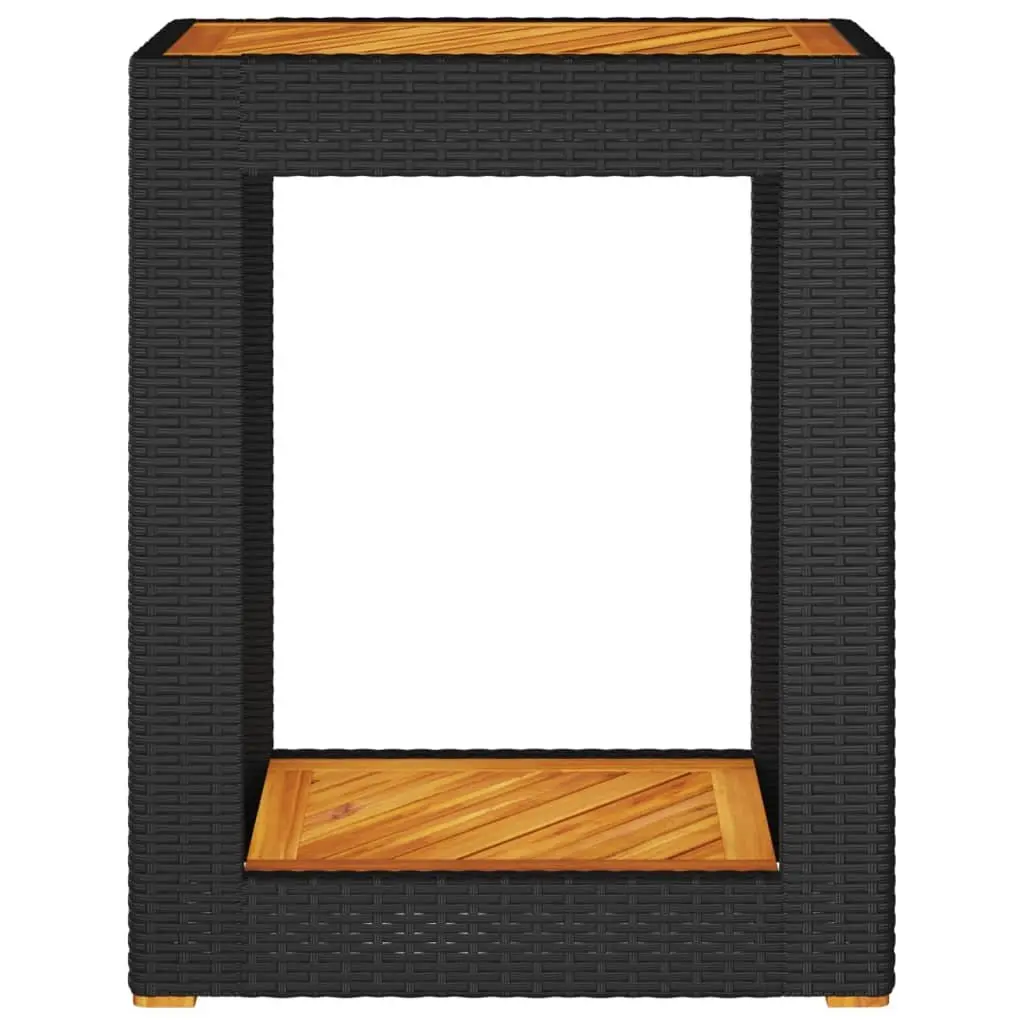 Garden Side Table Poly Rattan Frame Acacia Wood Top 60 x 40 x 75 cm Black