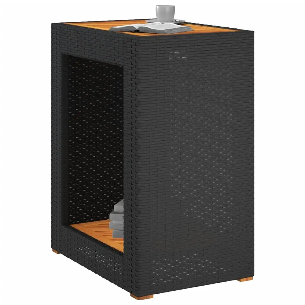 Garden Side Table Poly Rattan Frame Acacia Wood Top 60 x 40 x 75 cm Black