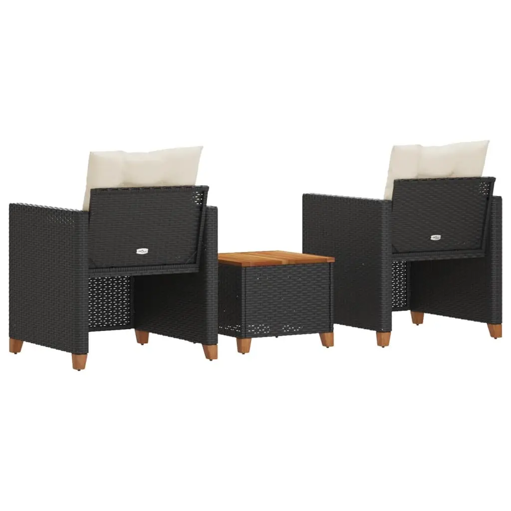 3 Piece Bistro Set Outdoor Garden Furniture Black Poly Rattan Cushioned Chairs