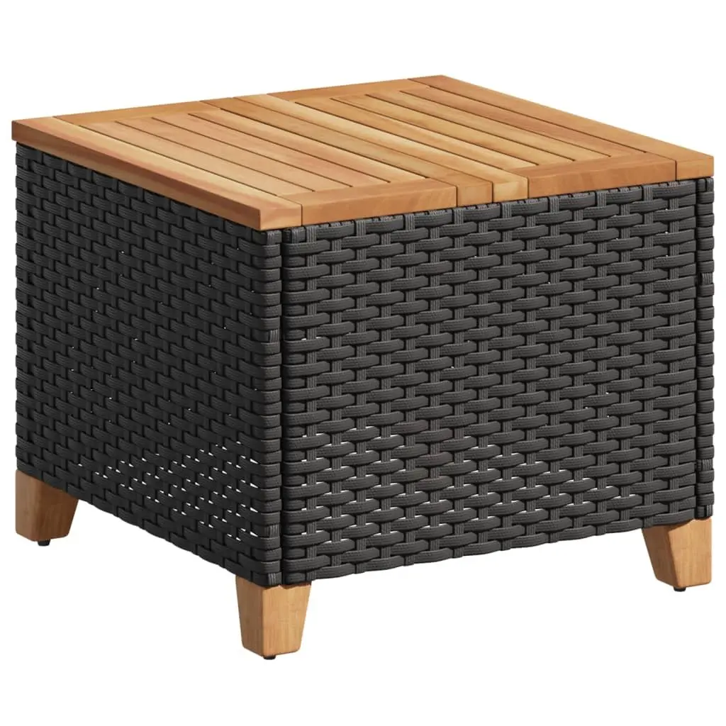 Garden Table Outdoor Patio Furniture Acacia Wood Top 45x45x37cm Black PE Rattan Frame
