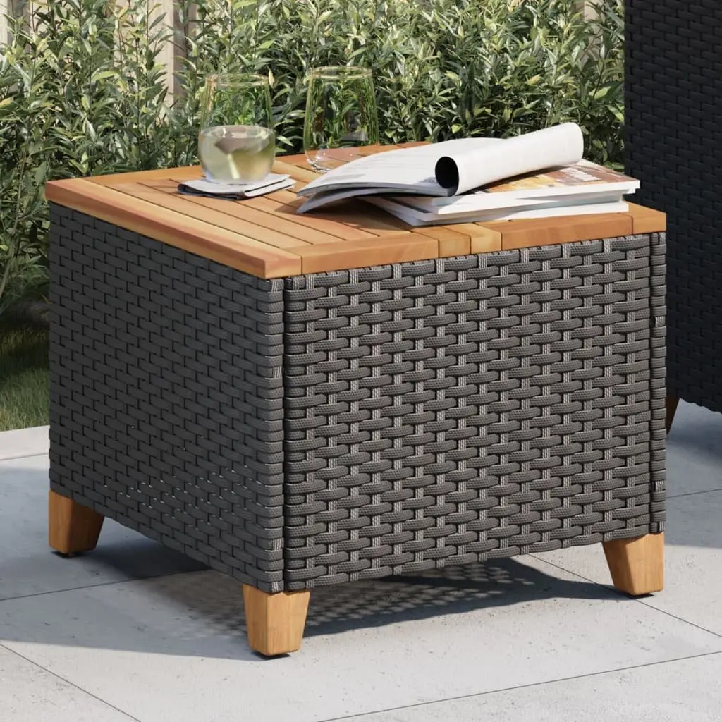 Garden Table Outdoor Patio Furniture Acacia Wood Top 45x45x37cm Black PE Rattan Frame