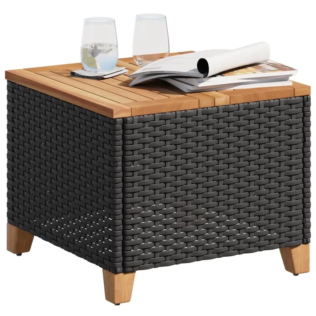 Garden Table Outdoor Patio Furniture Acacia Wood Top 45x45x37cm Black PE Rattan Frame