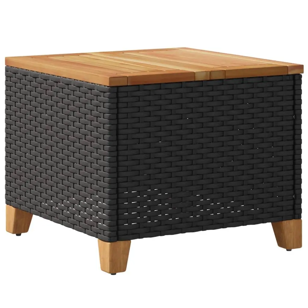 Garden Table Outdoor Patio Furniture Acacia Wood Top 45x45x37cm Black PE Rattan Frame