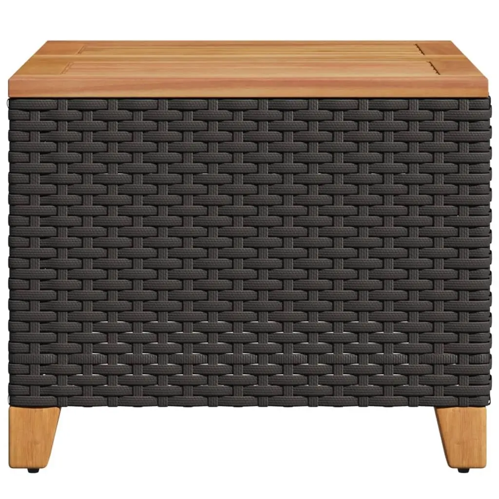 Garden Table Outdoor Patio Furniture Acacia Wood Top 45x45x37cm Black PE Rattan Frame