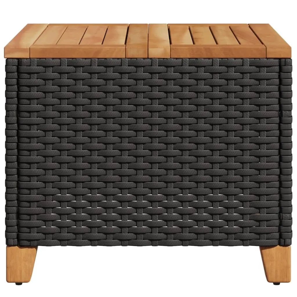 Garden Table Outdoor Patio Furniture Acacia Wood Top 45x45x37cm Black PE Rattan Frame
