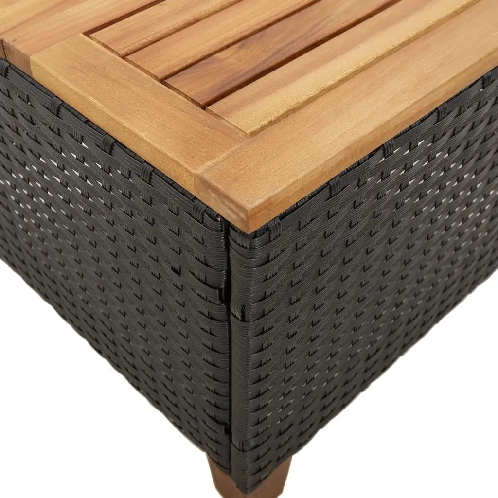 Garden Table Outdoor Patio Furniture Acacia Wood Top 45x45x37cm Black PE Rattan Frame