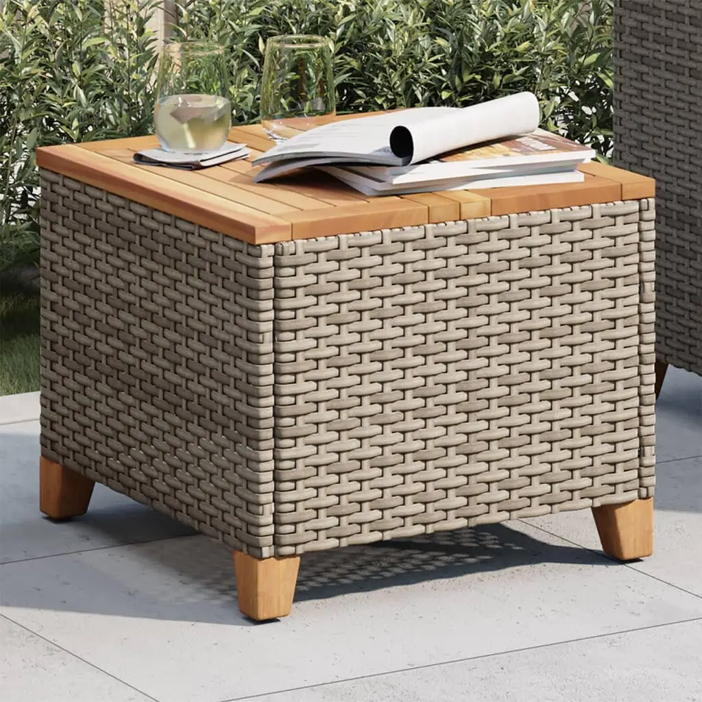 Garden Table Acacia Wood PE Rattan Grey 45x45x37cm Outdoor Patio Furniture