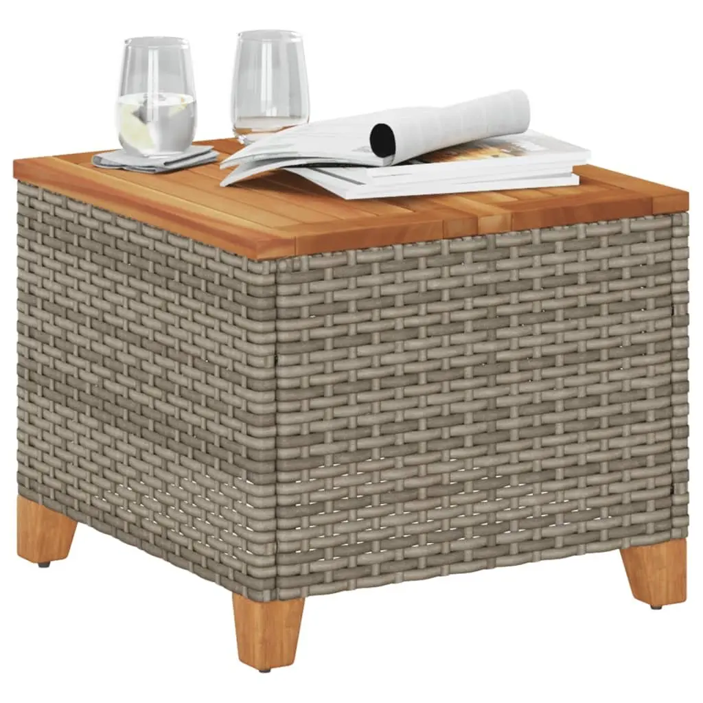 Garden Table Acacia Wood PE Rattan Grey 45x45x37cm Outdoor Patio Furniture