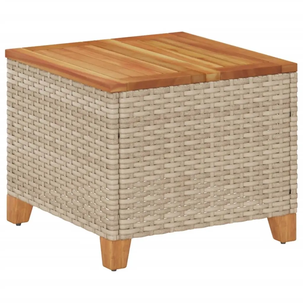 Garden Table Beige 45x45x37cm Outdoor Dining Patio Furniture PE Rattan Acacia