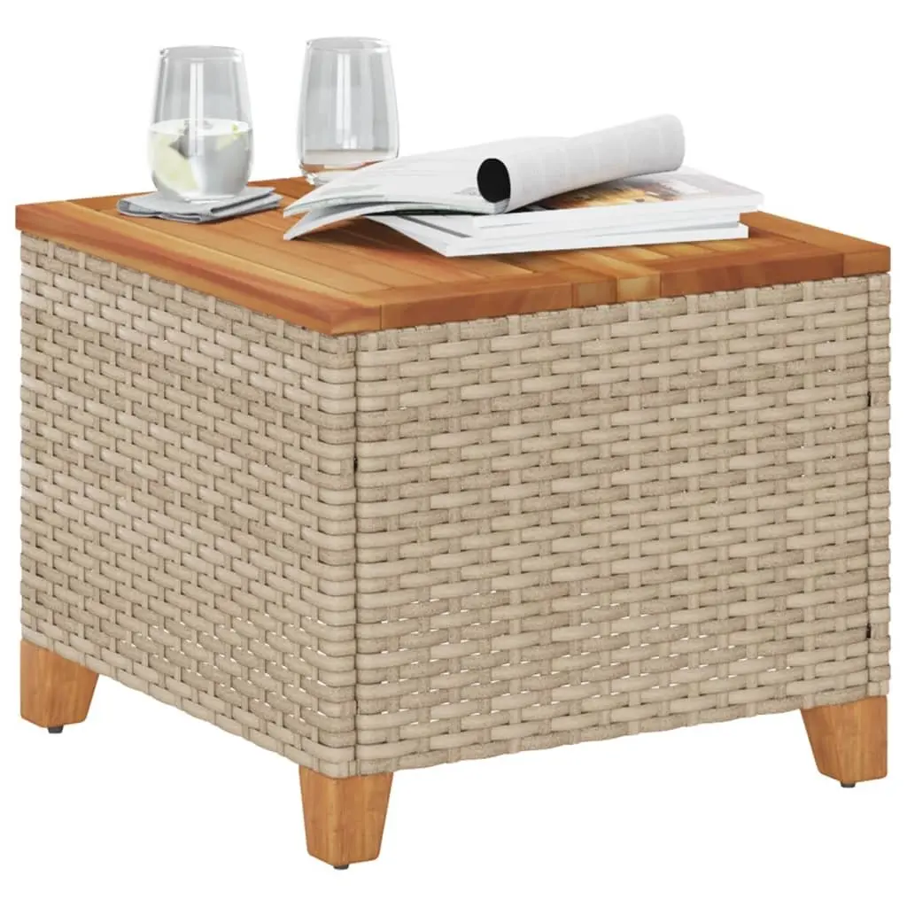 Garden Table Beige 45x45x37cm Outdoor Dining Patio Furniture PE Rattan Acacia