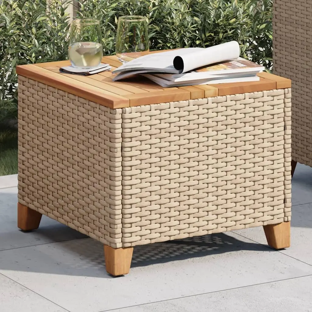 Garden Table Beige 45x45x37cm Outdoor Dining Patio Furniture PE Rattan Acacia