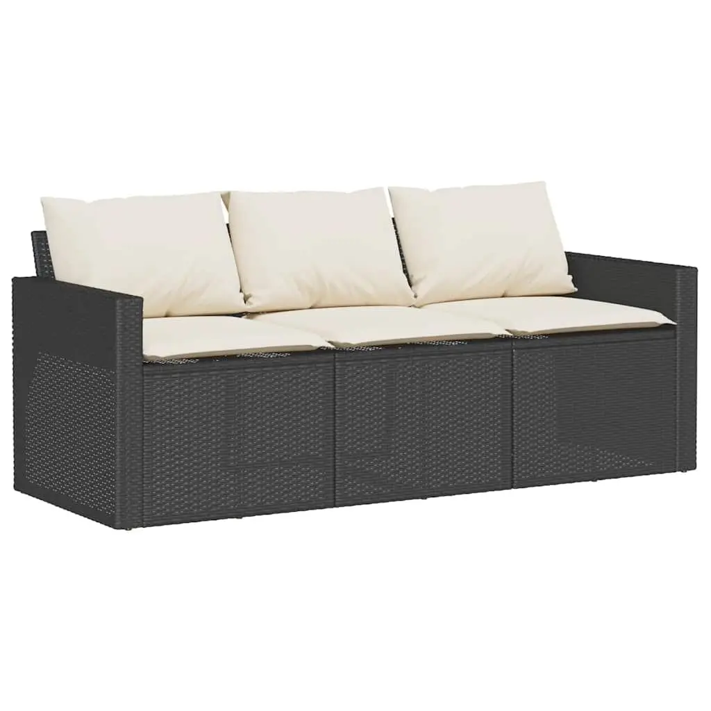 Garden Dining Set 2 Piece Outdoor Furniture Black Poly Rattan with Acacia Wood Table Top and Cushions