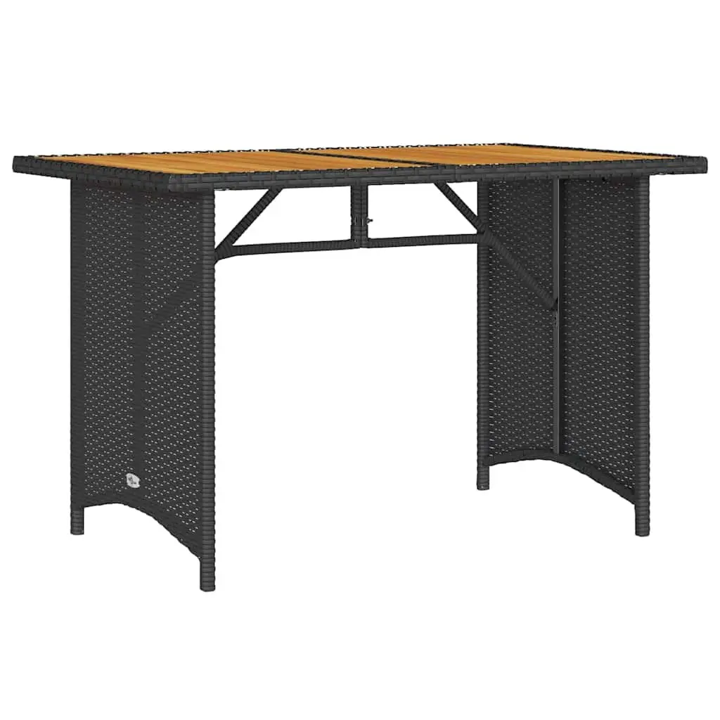 Garden Dining Set 2 Piece Outdoor Furniture Black Poly Rattan with Acacia Wood Table Top and Cushions