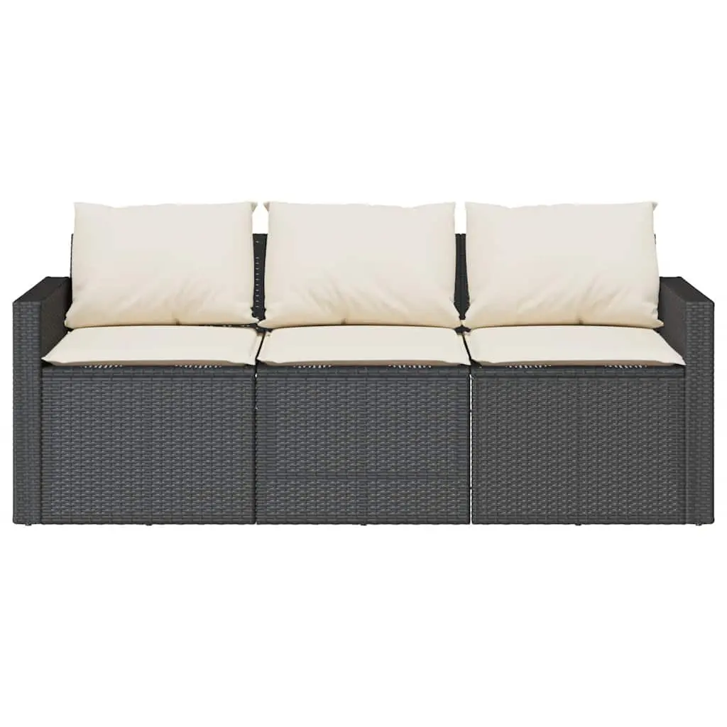 Garden Dining Set 2 Piece Outdoor Furniture Black Poly Rattan with Acacia Wood Table Top and Cushions