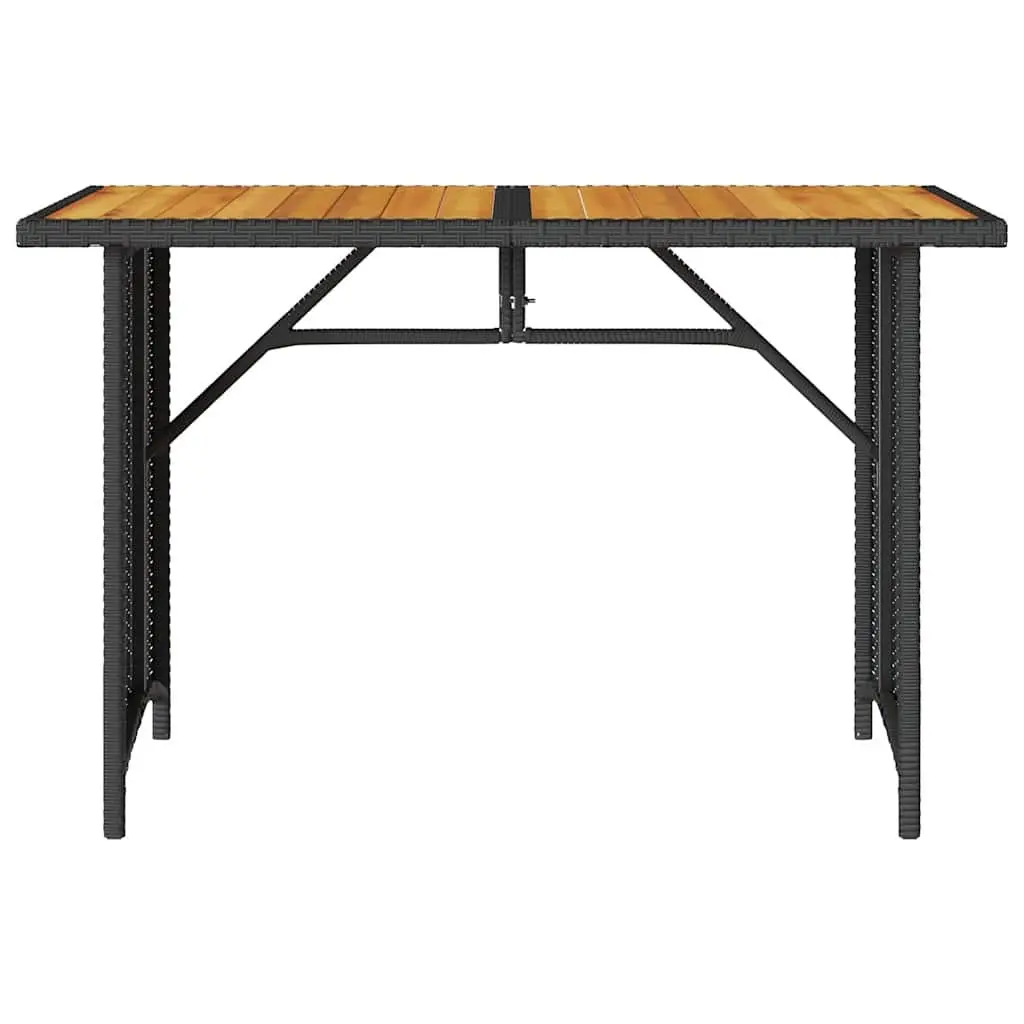 Garden Dining Set 2 Piece Outdoor Furniture Black Poly Rattan with Acacia Wood Table Top and Cushions