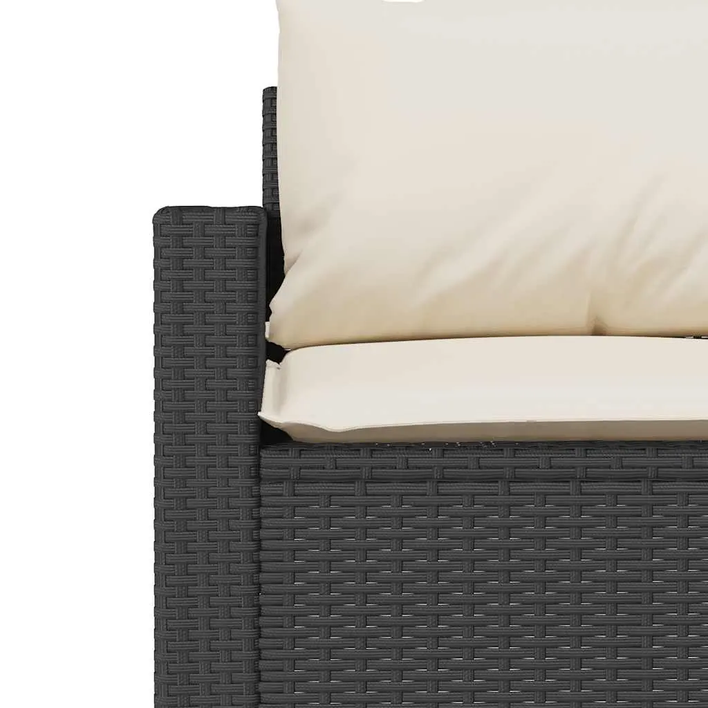 Garden Dining Set 2 Piece Outdoor Furniture Black Poly Rattan with Acacia Wood Table Top and Cushions
