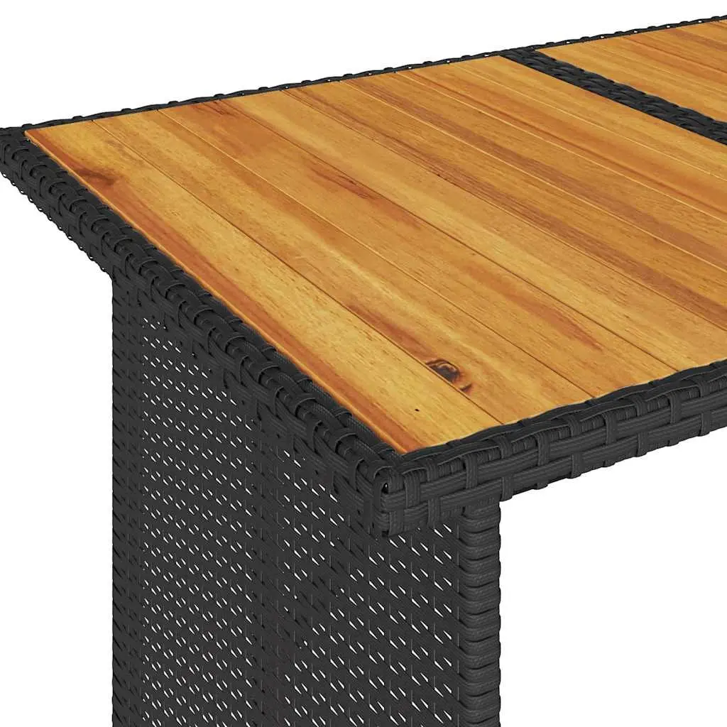 Garden Dining Set 2 Piece Outdoor Furniture Black Poly Rattan with Acacia Wood Table Top and Cushions