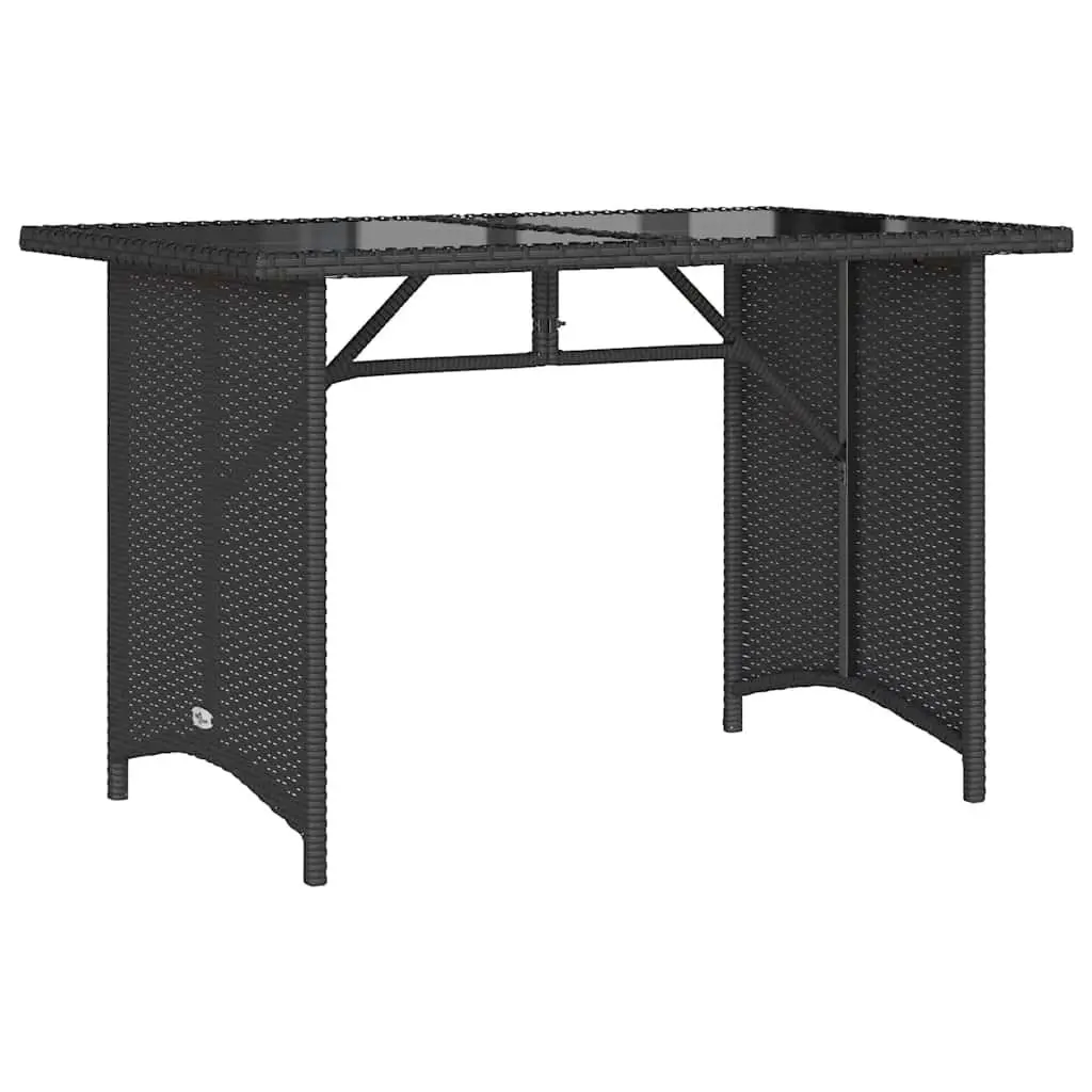 Outdoor Garden Table Poly Rattan Tempered Glass Top 110x68x70cm Black Weather Resistant Patio Furniture