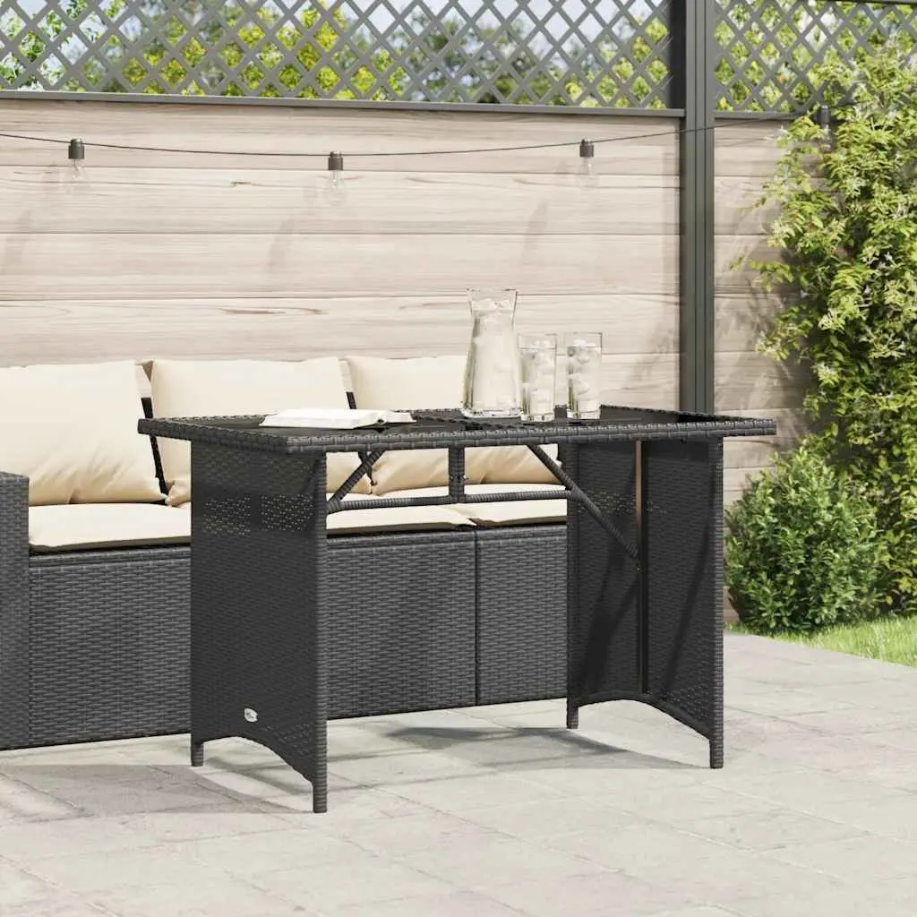 Outdoor Garden Table Poly Rattan Tempered Glass Top 110x68x70cm Black Weather Resistant Patio Furniture