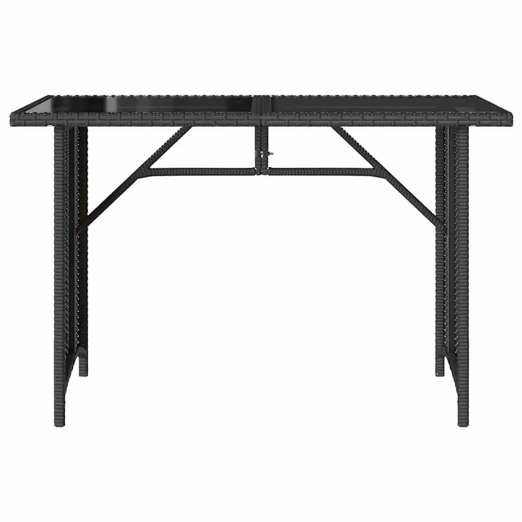 Outdoor Garden Table Poly Rattan Tempered Glass Top 110x68x70cm Black Weather Resistant Patio Furniture