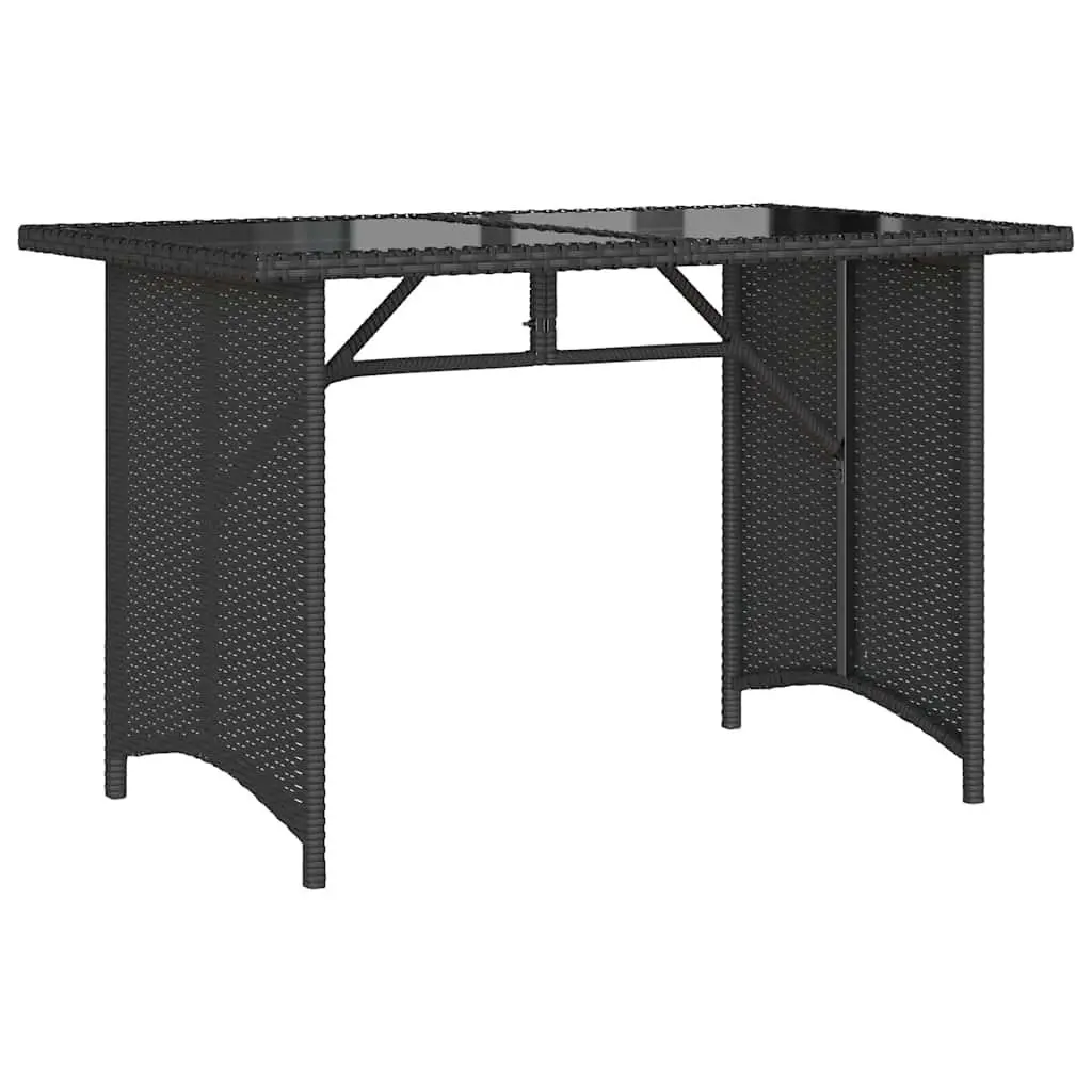 Outdoor Garden Table Poly Rattan Tempered Glass Top 110x68x70cm Black Weather Resistant Patio Furniture