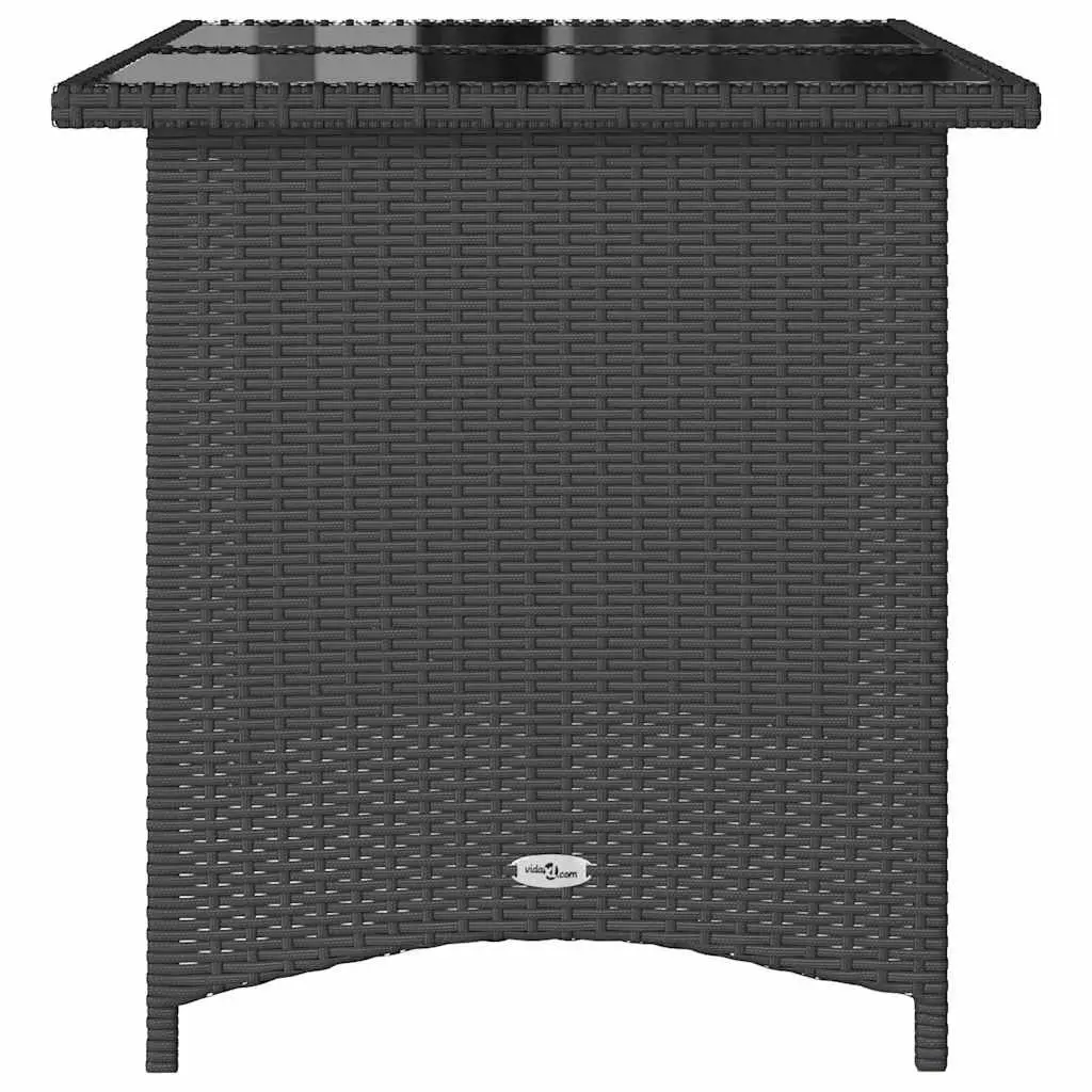 Outdoor Garden Table Poly Rattan Tempered Glass Top 110x68x70cm Black Weather Resistant Patio Furniture