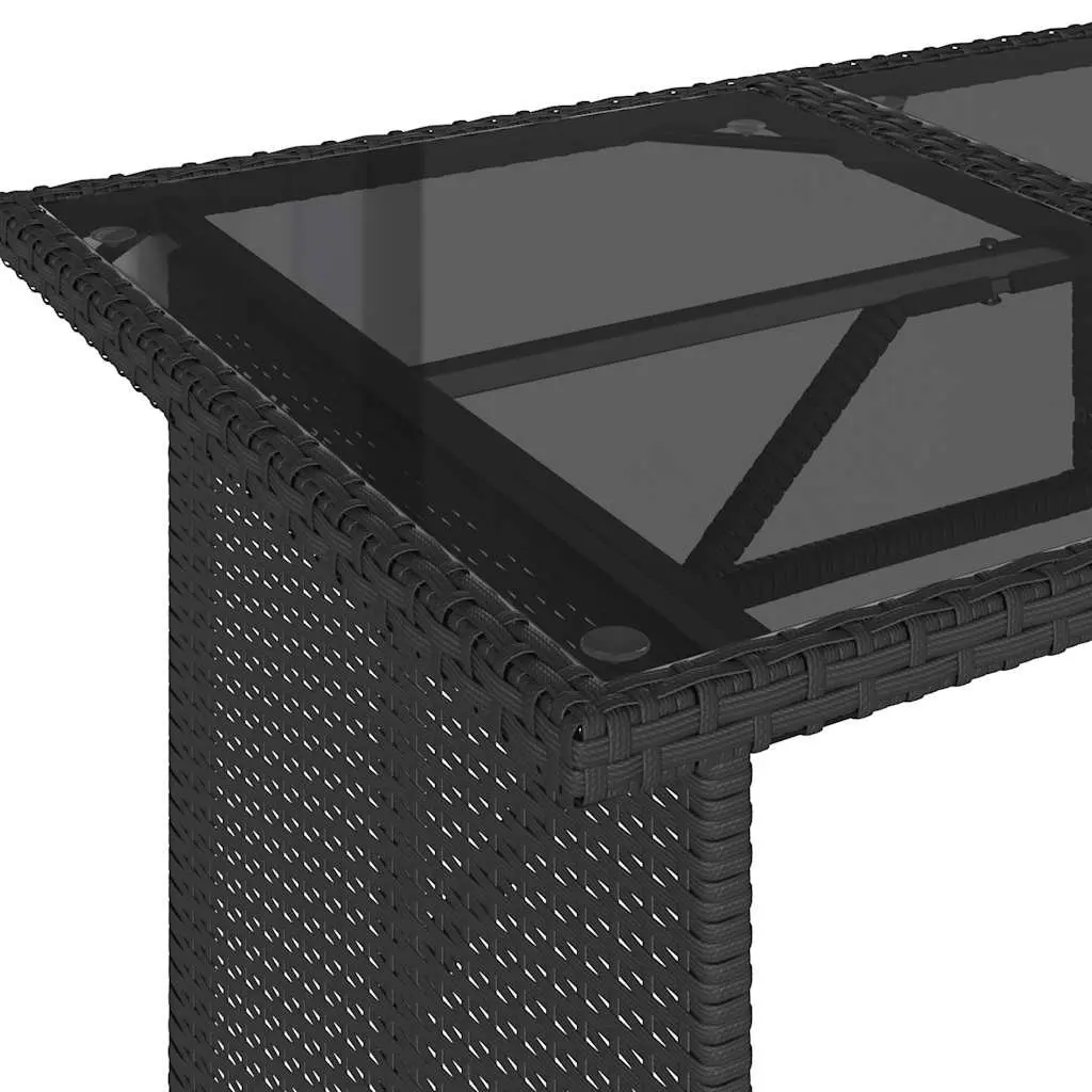 Outdoor Garden Table Poly Rattan Tempered Glass Top 110x68x70cm Black Weather Resistant Patio Furniture