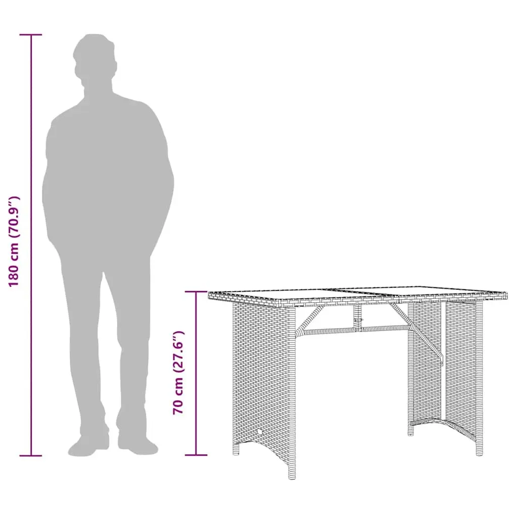 Outdoor Garden Table Poly Rattan Tempered Glass Top 110x68x70cm Black Weather Resistant Patio Furniture
