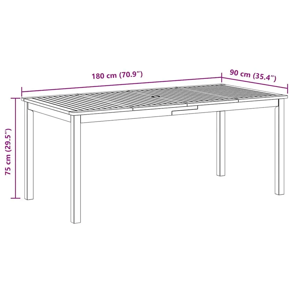 Outdoor Dining Table 180x90x75cm Garden Furniture Brown Solid Wood Acacia