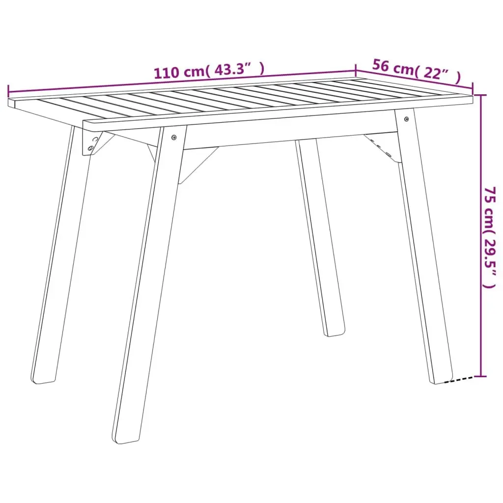Outdoor Dining Table Solid Acacia Wood 110x56x75cm Brown
